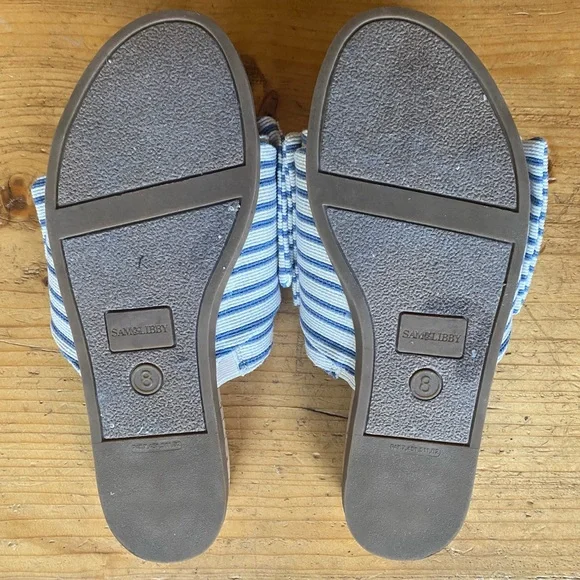 Sam & Libby Blue and White Striped Bow Slide Sandals - Picture 4 of 4